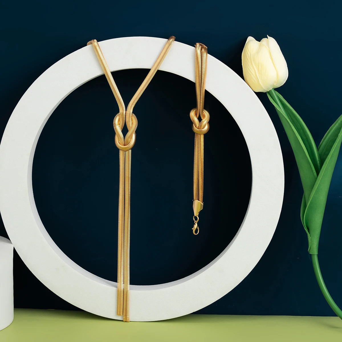 2Pcs/Set Sexy Smooth Long Snake Twisted Chain Necklace Bracelet