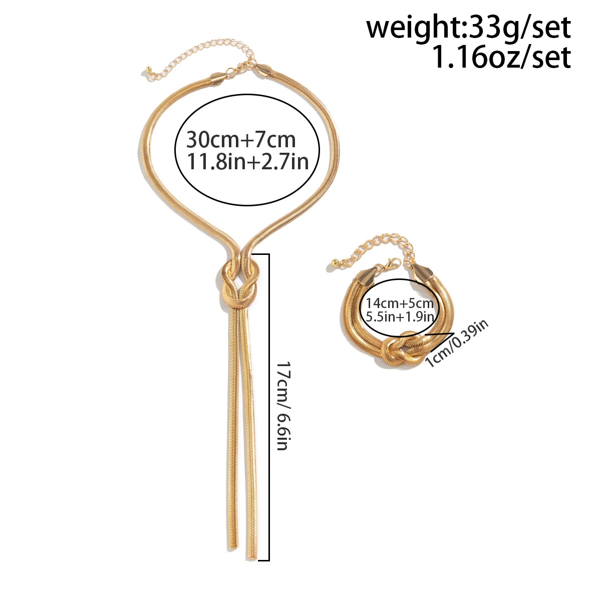 2Pcs/Set Sexy Smooth Long Snake Twisted Chain Necklace Bracelet